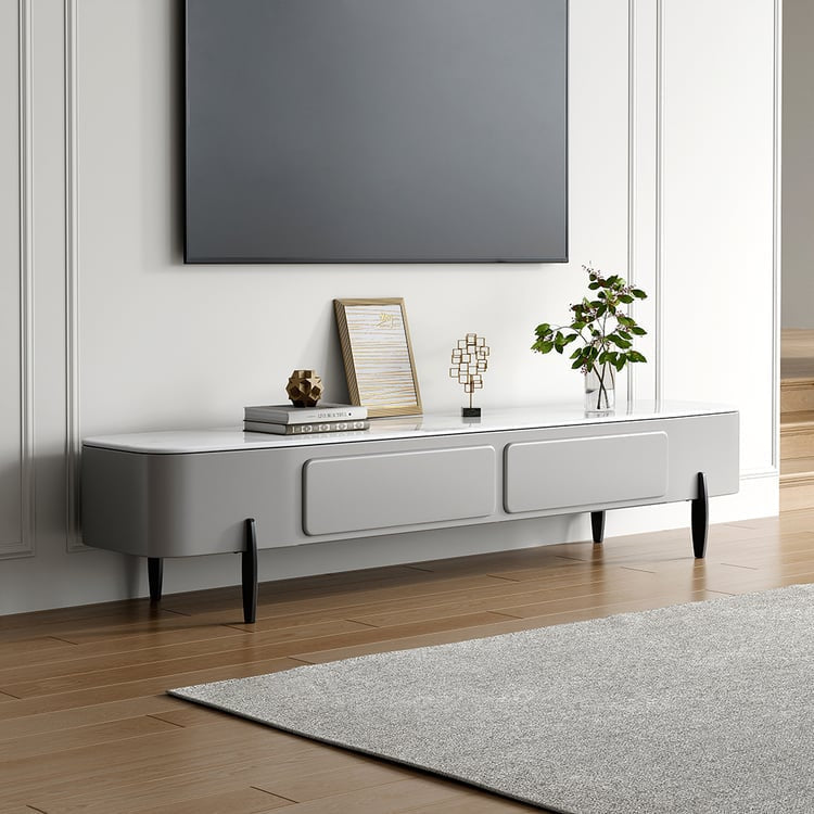 Sleek Marble Top TV Console – Grey & White Minimalist