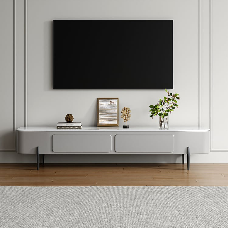 Sleek Marble Top TV Console – Grey & White Minimalist