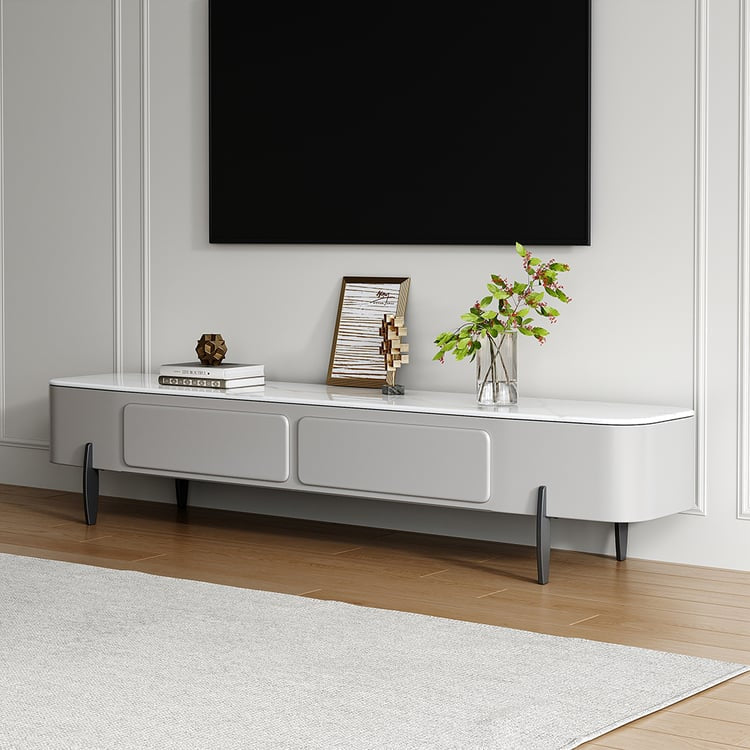 Sleek Marble Top TV Console – Grey & White Minimalist