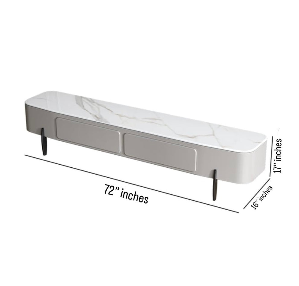 Sleek Marble Top TV Console – Grey & White Minimalist