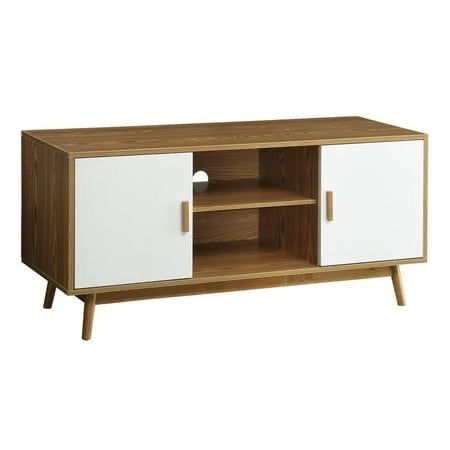 Mid-Century Compact TV Console – Two-Tone Wood & Cream