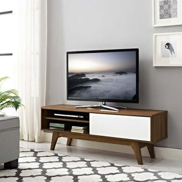 Retro Modern TV Console – Walnut & White Contrast