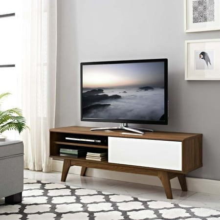 Retro Modern TV Console – Walnut & White Contrast
