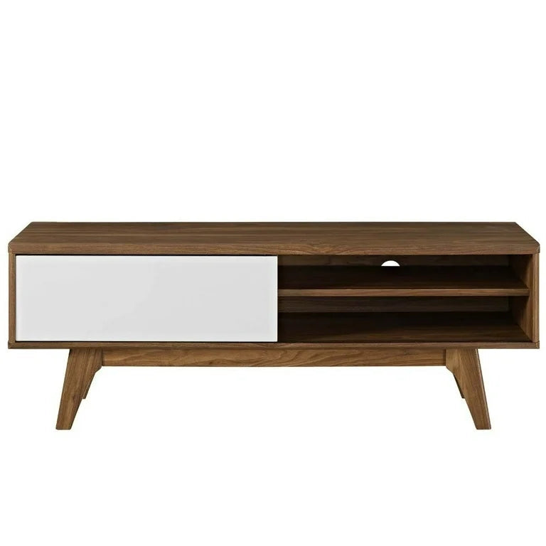 Retro Modern TV Console – Walnut & White Contrast