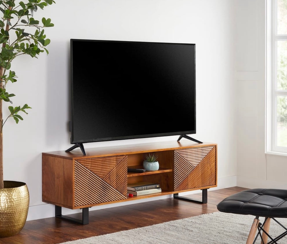Geometric Groove TV Console – Artisan Walnut Finish