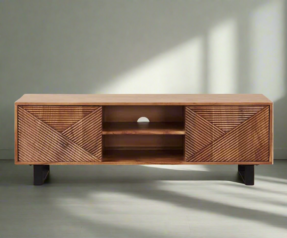 Geometric Groove TV Console – Artisan Walnut Finish