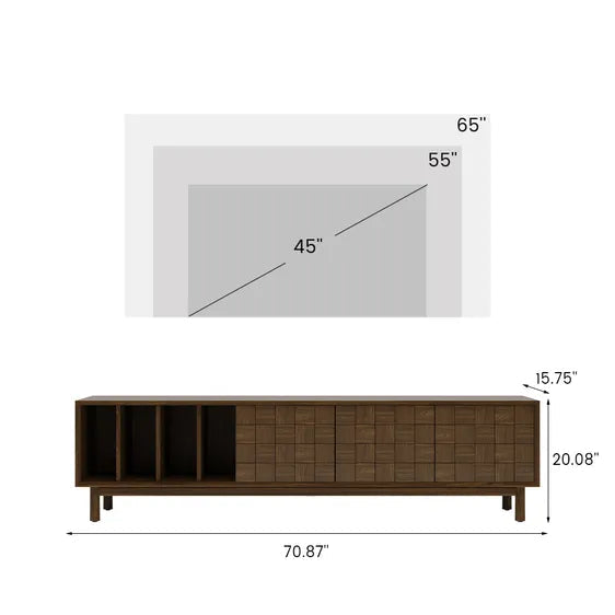 Grid Pattern Walnut Console – Japandi Bookshelf Style