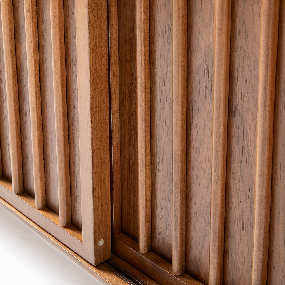 Walnut Slat Sliding Console – Mid-Century Elegance