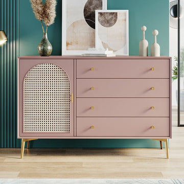 Blush Rattan Arch Chest – Gold Leg Edition
