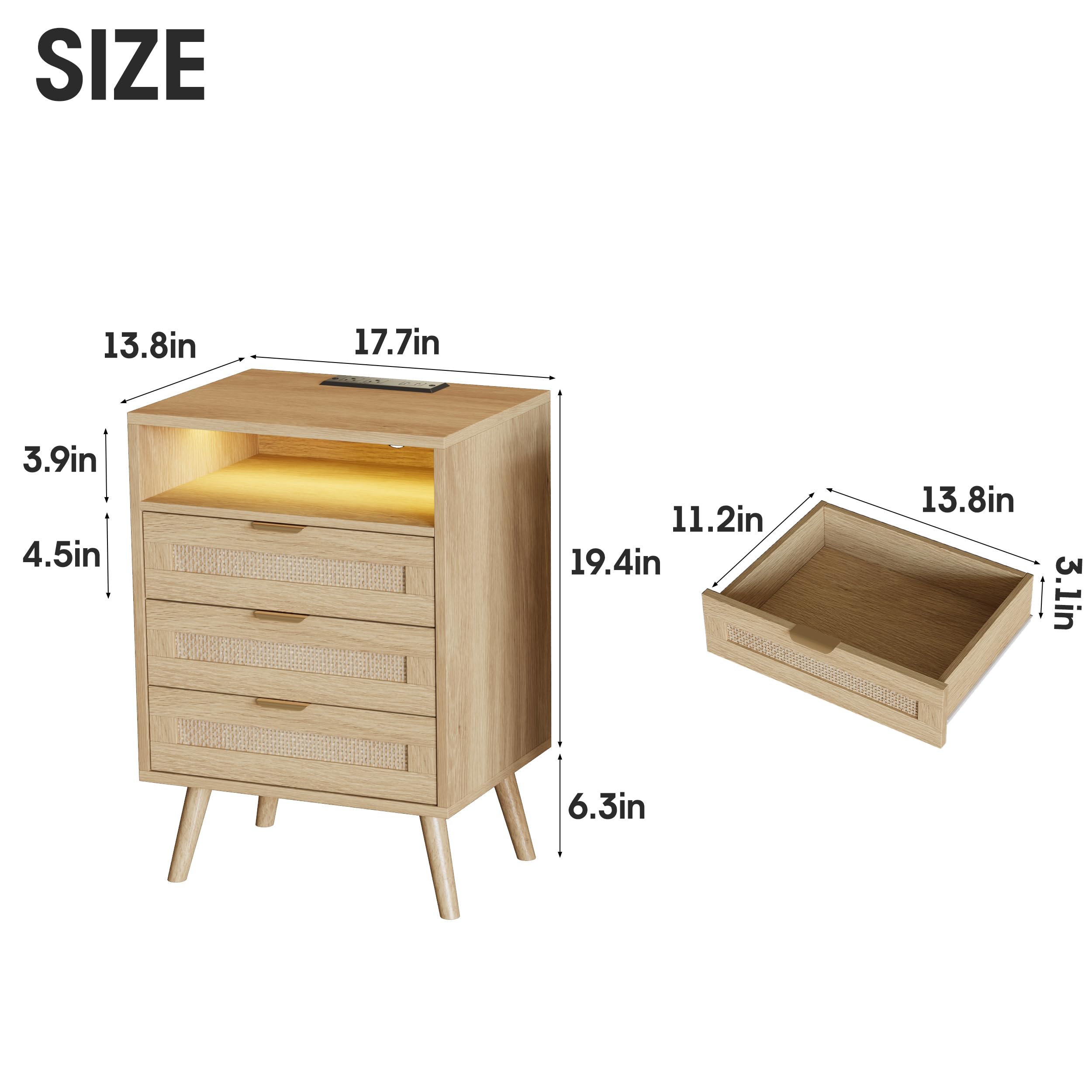 Rattan Nightstand with Charging Station