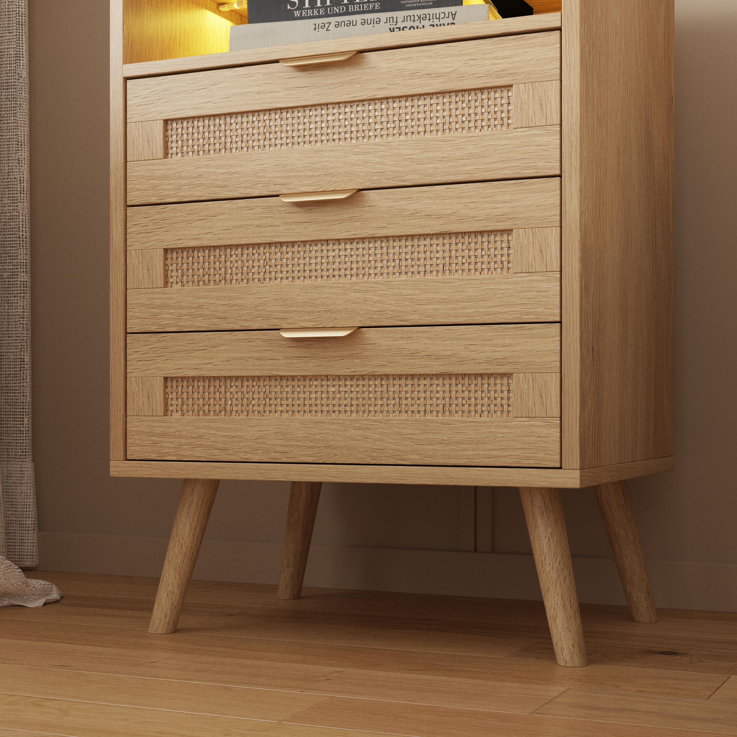 Rattan Nightstand with Charging Station