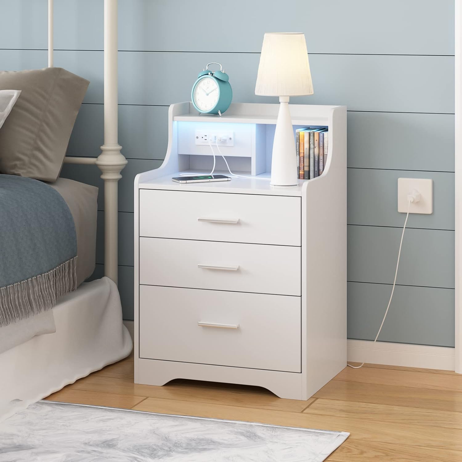 Nightstand Bed Side Table with Charging Station