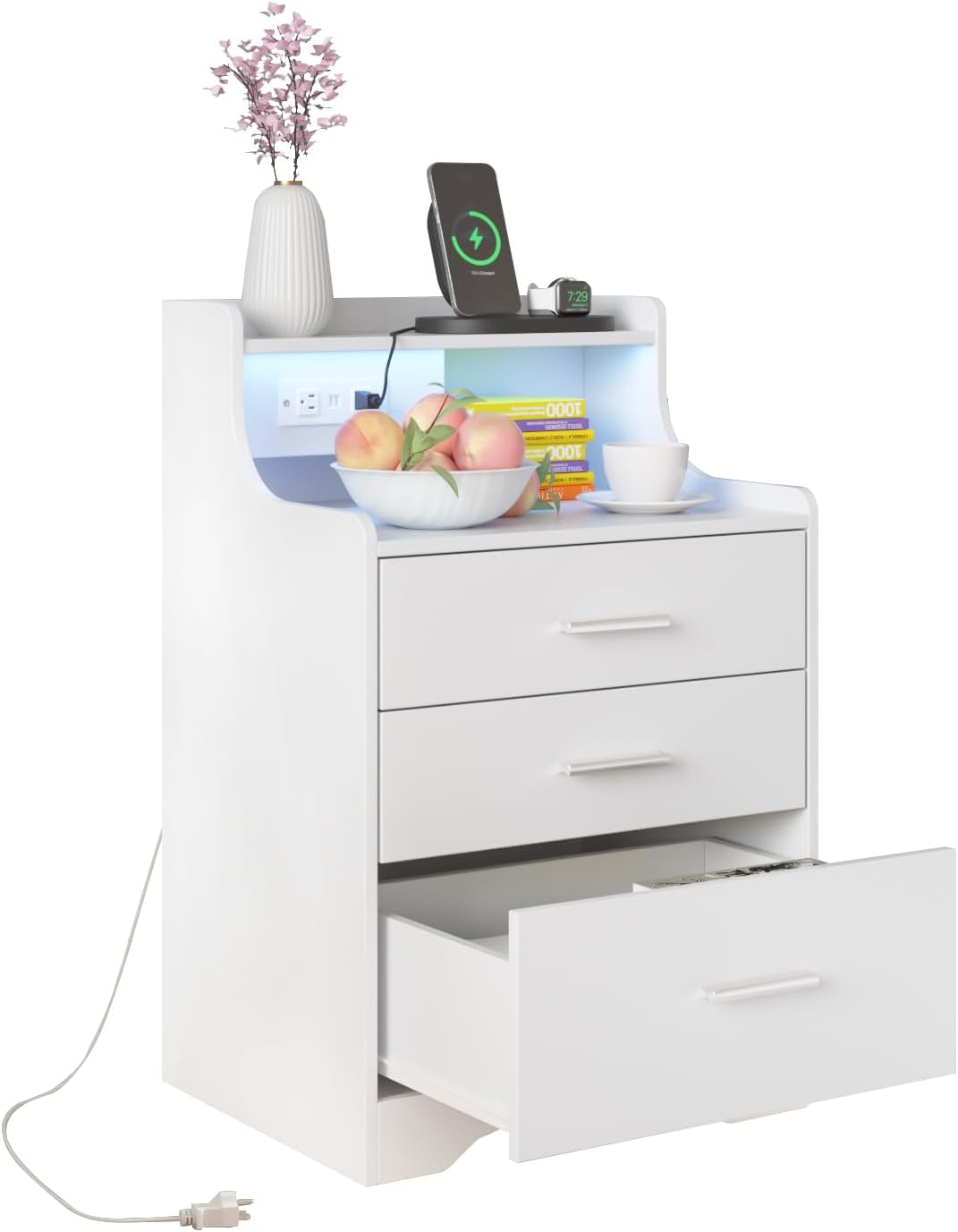 Nightstand Bed Side Table with Charging Station