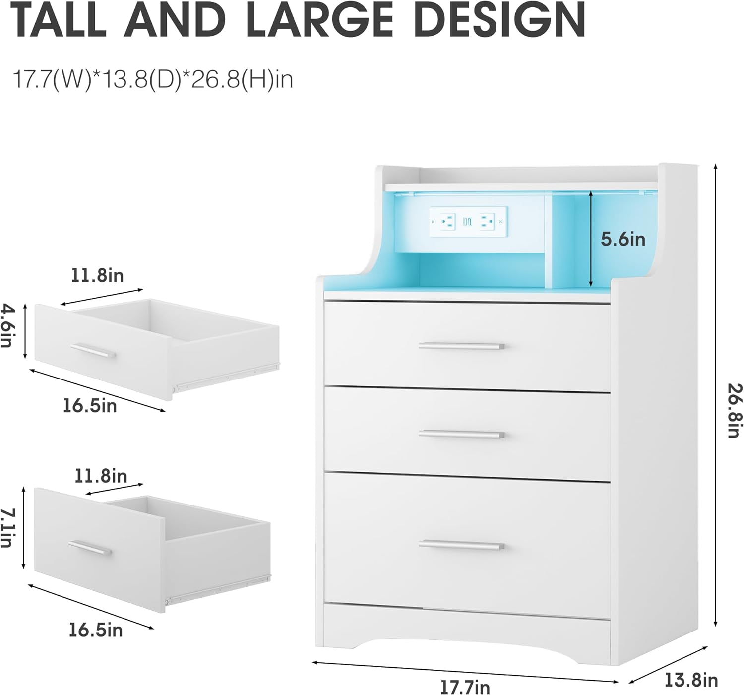 Nightstand Bed Side Table with Charging Station