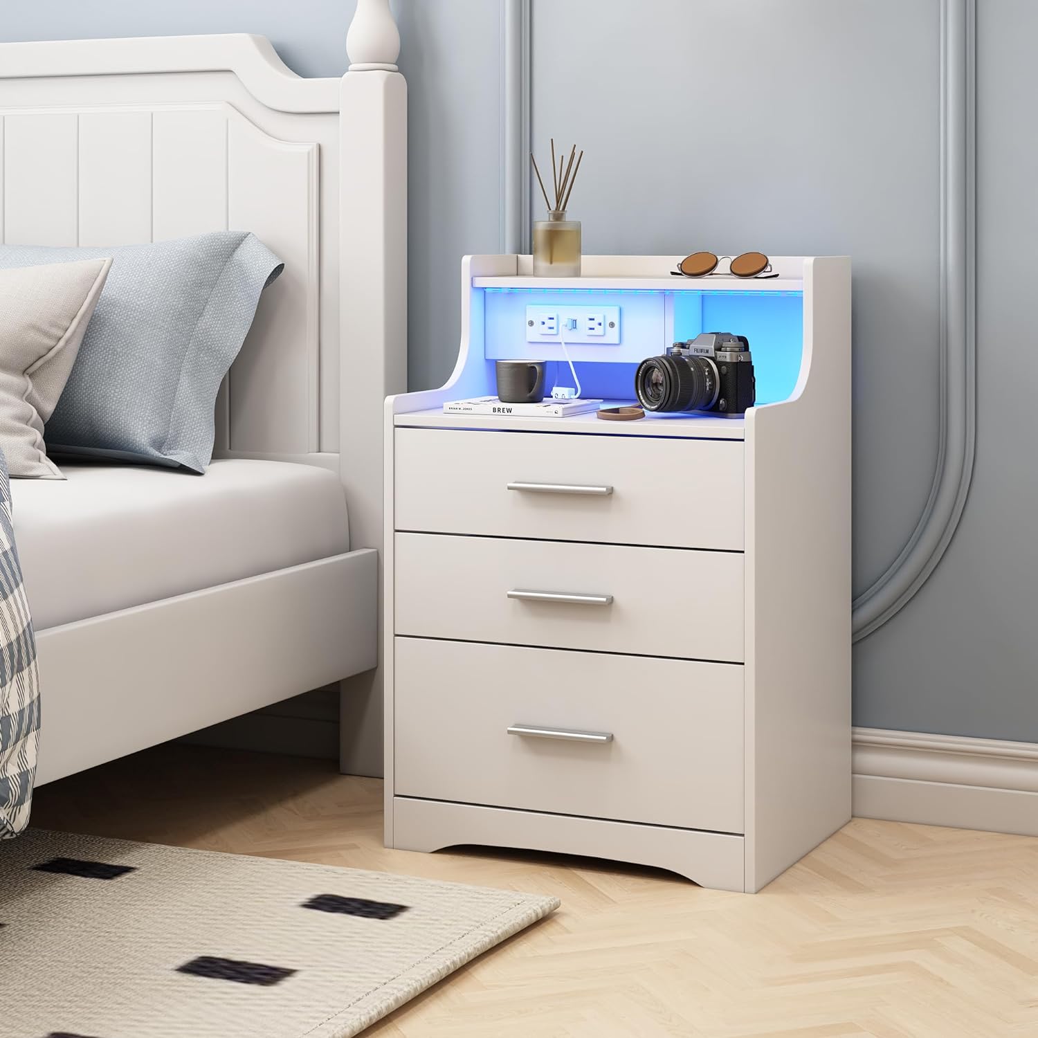 Nightstand Bed Side Table with Charging Station