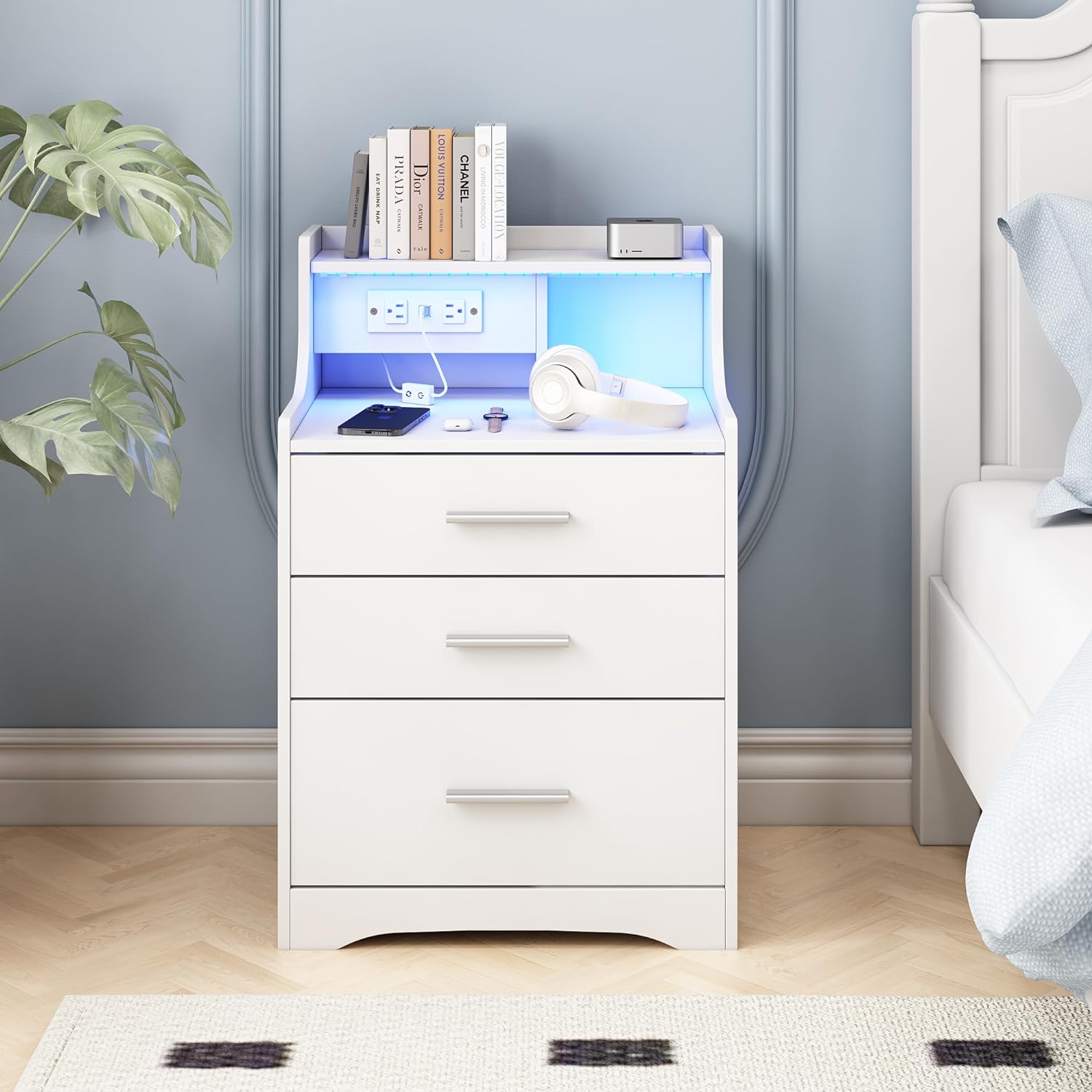 Nightstand Bed Side Table with Charging Station