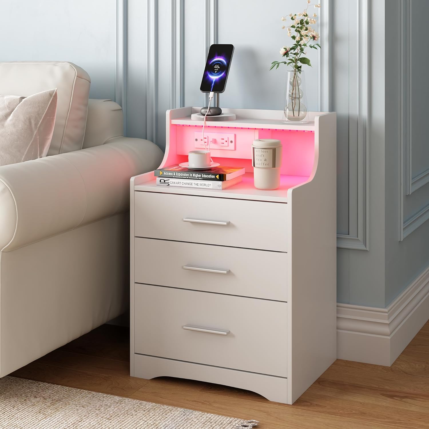 Nightstand Bed Side Table with Charging Station