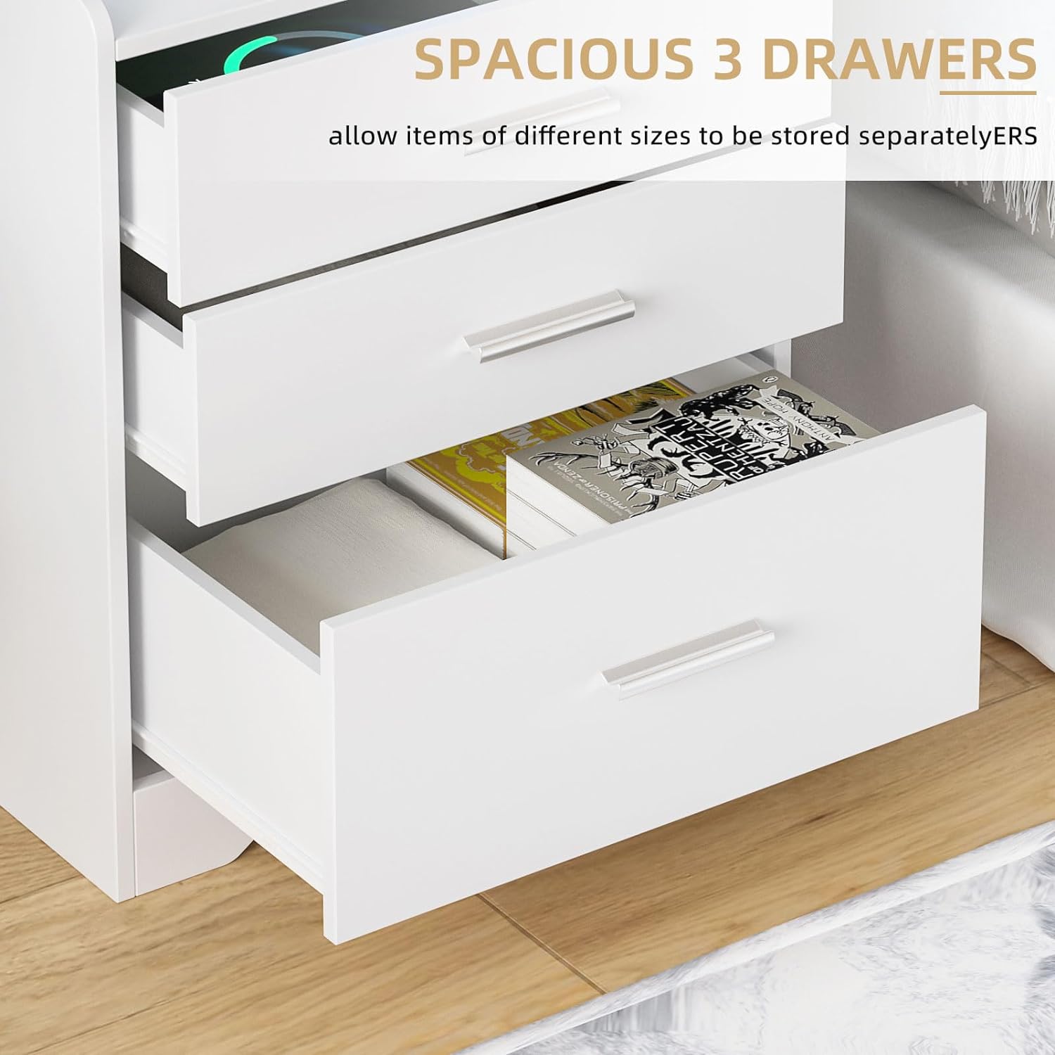 Nightstand Bed Side Table with Charging Station