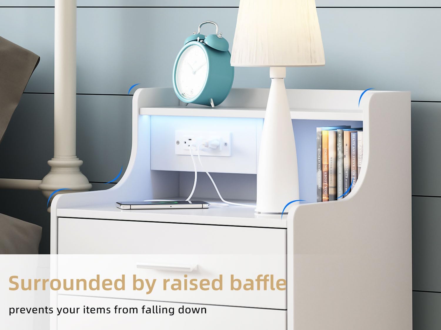 Nightstand Bed Side Table with Charging Station