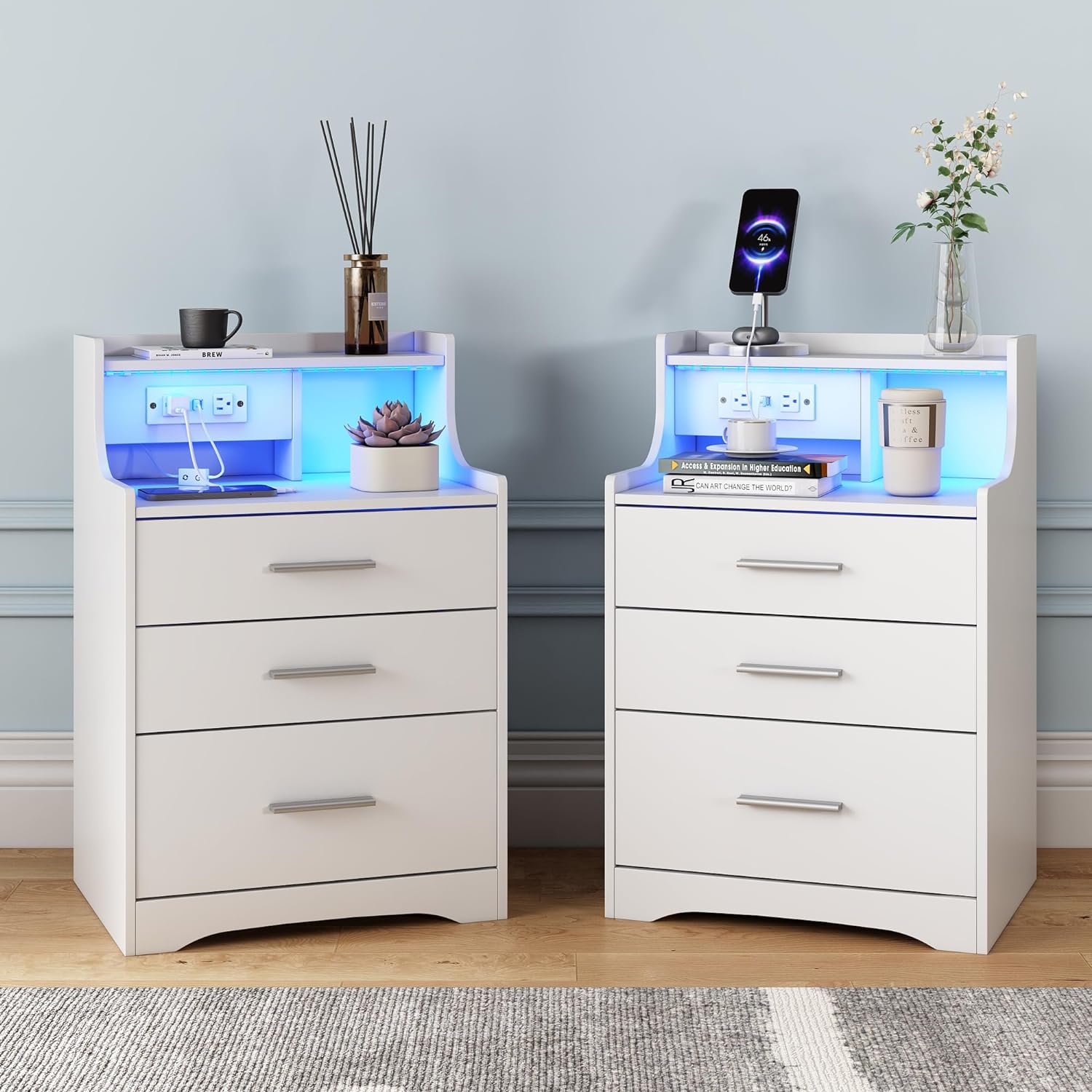 Nightstand Bed Side Table with Charging Station