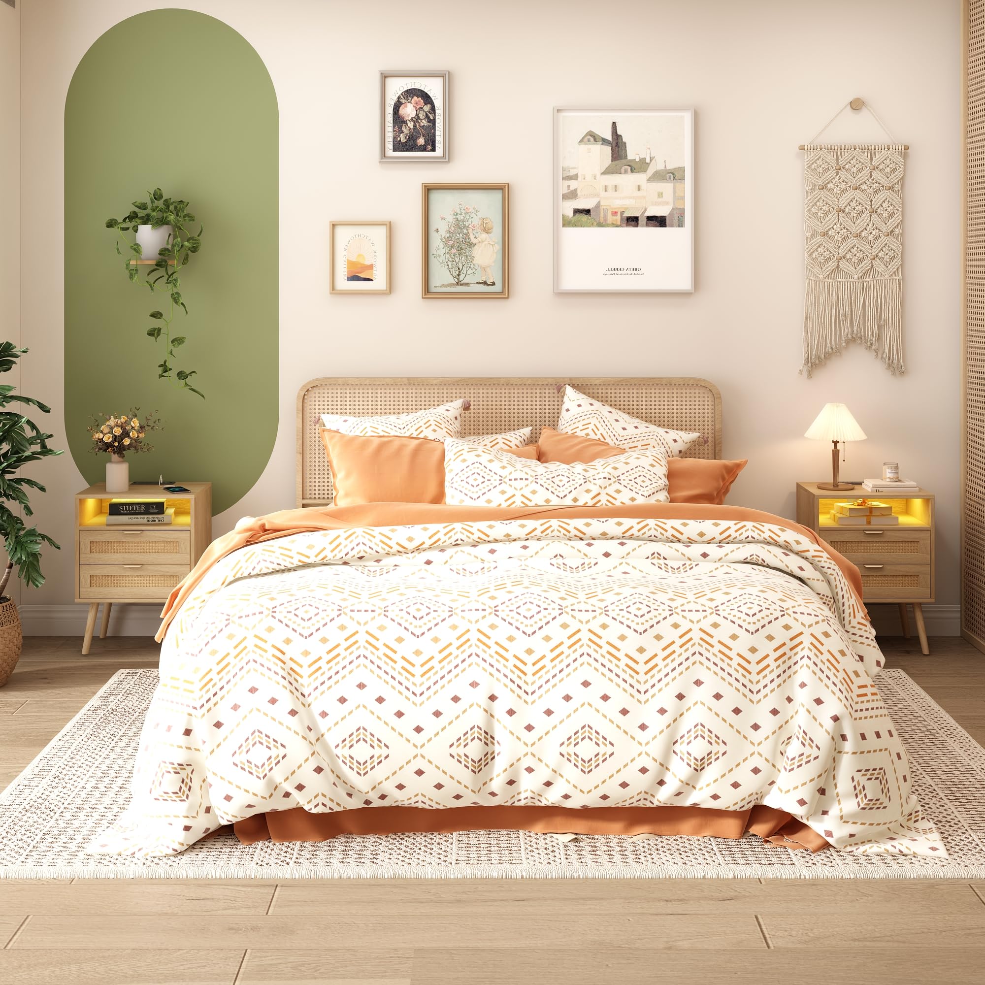 Rattan Nightstand with Charging Station
