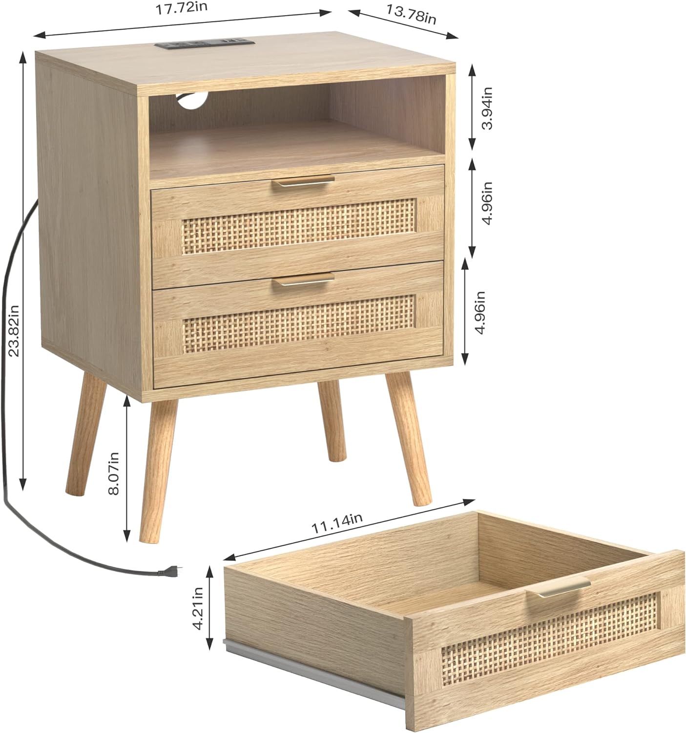 Rattan Nightstand with Charging Station