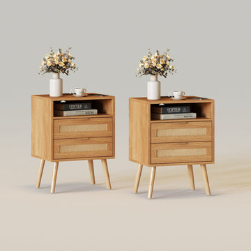 Rattan Nightstand with Charging Station