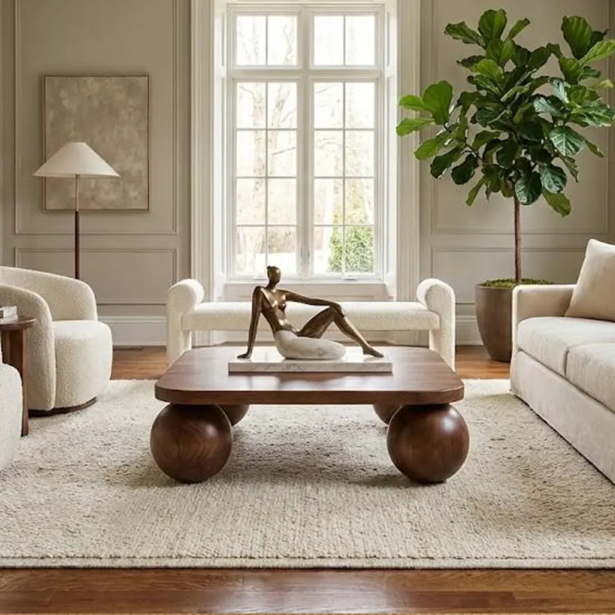 Modern Low Wooden Coffee Table with Ball Legs | Handmade Statement Piece by Adaptivo Furniture