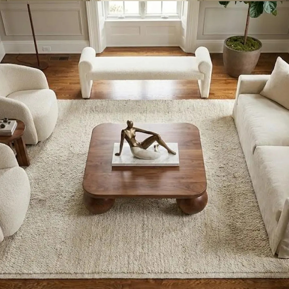 Modern Low Wooden Coffee Table with Ball Legs | Handmade Statement Piece by Adaptivo Furniture