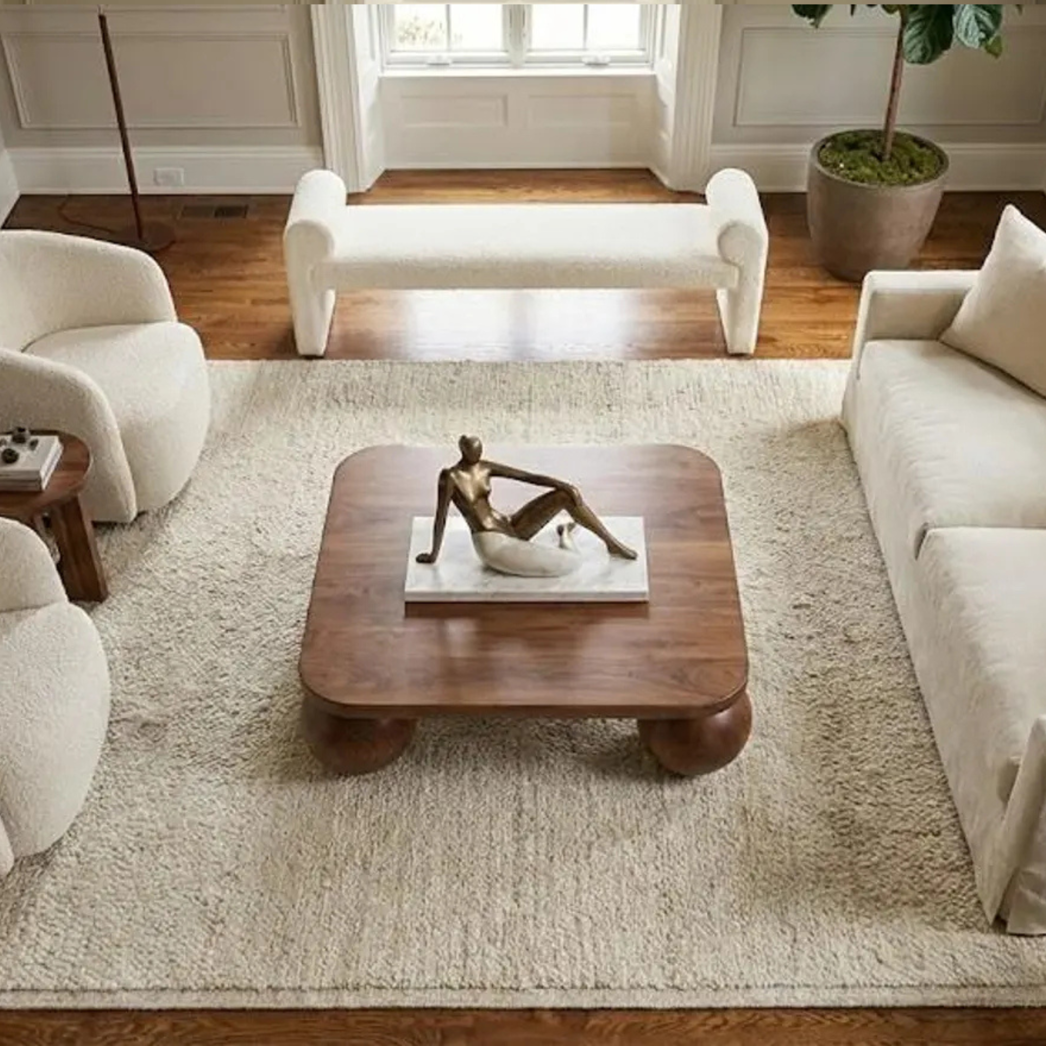 Modern Low Wooden Coffee Table with Ball Legs | Handmade Statement Piece by Adaptivo Furniture