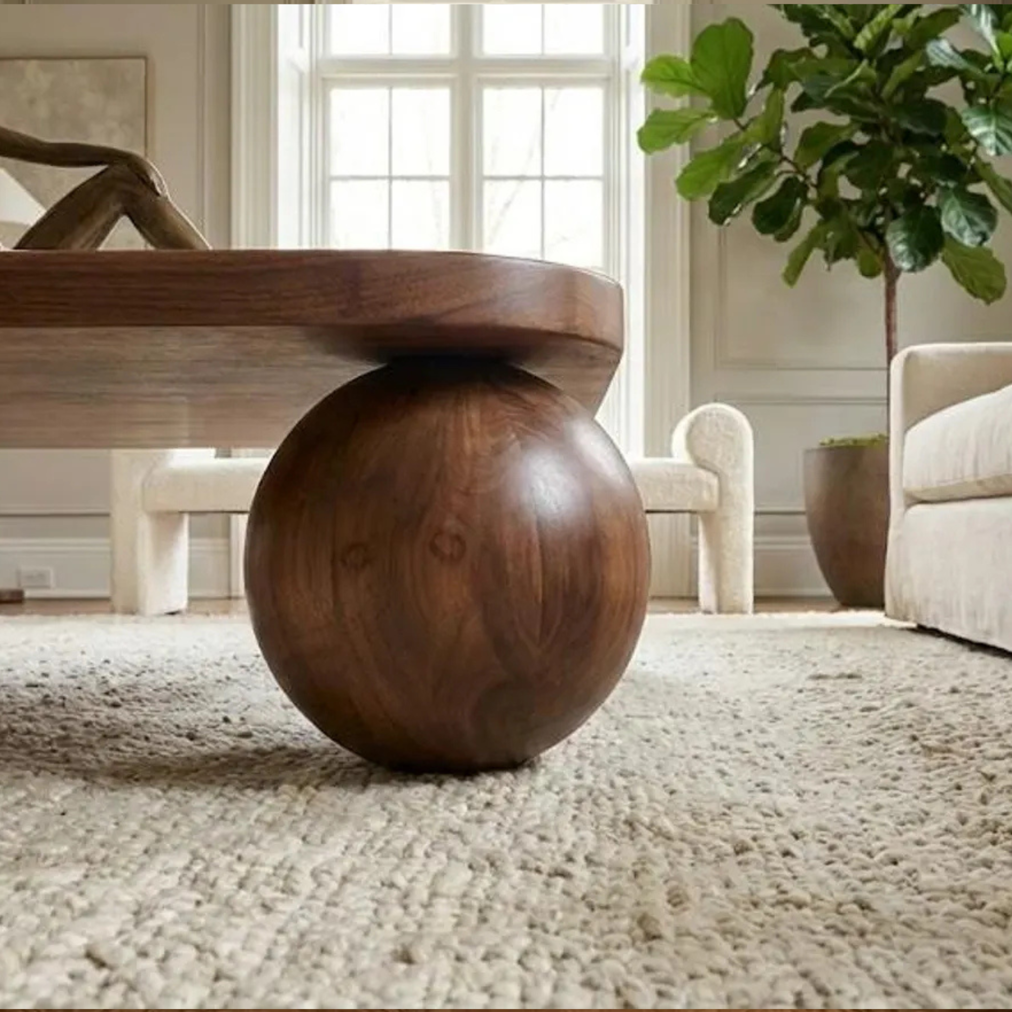 Modern Low Wooden Coffee Table with Ball Legs | Handmade Statement Piece by Adaptivo Furniture