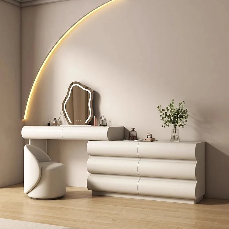 Corner Dressing Table with Storage, White Makeup Vanity