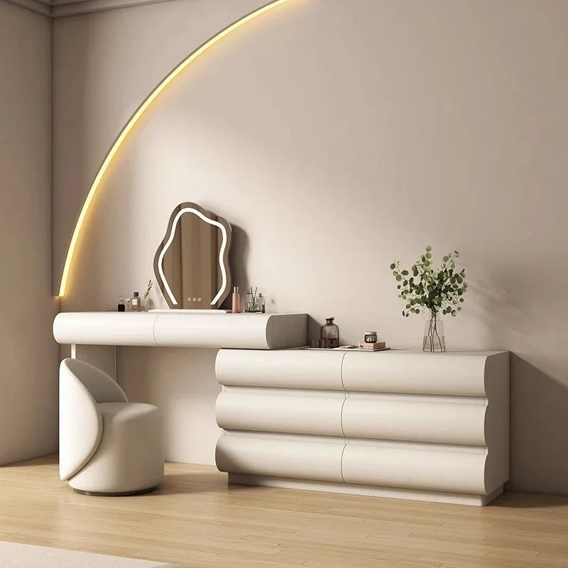 Corner Dressing Table with Storage, White Makeup Vanity