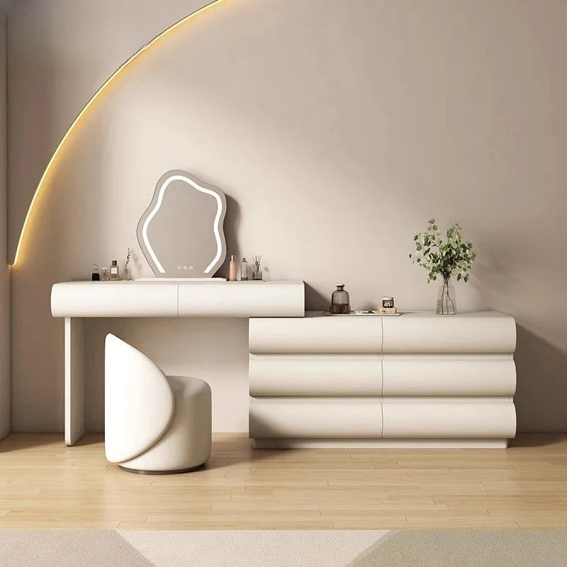 Corner Dressing Table with Storage, White Makeup Vanity