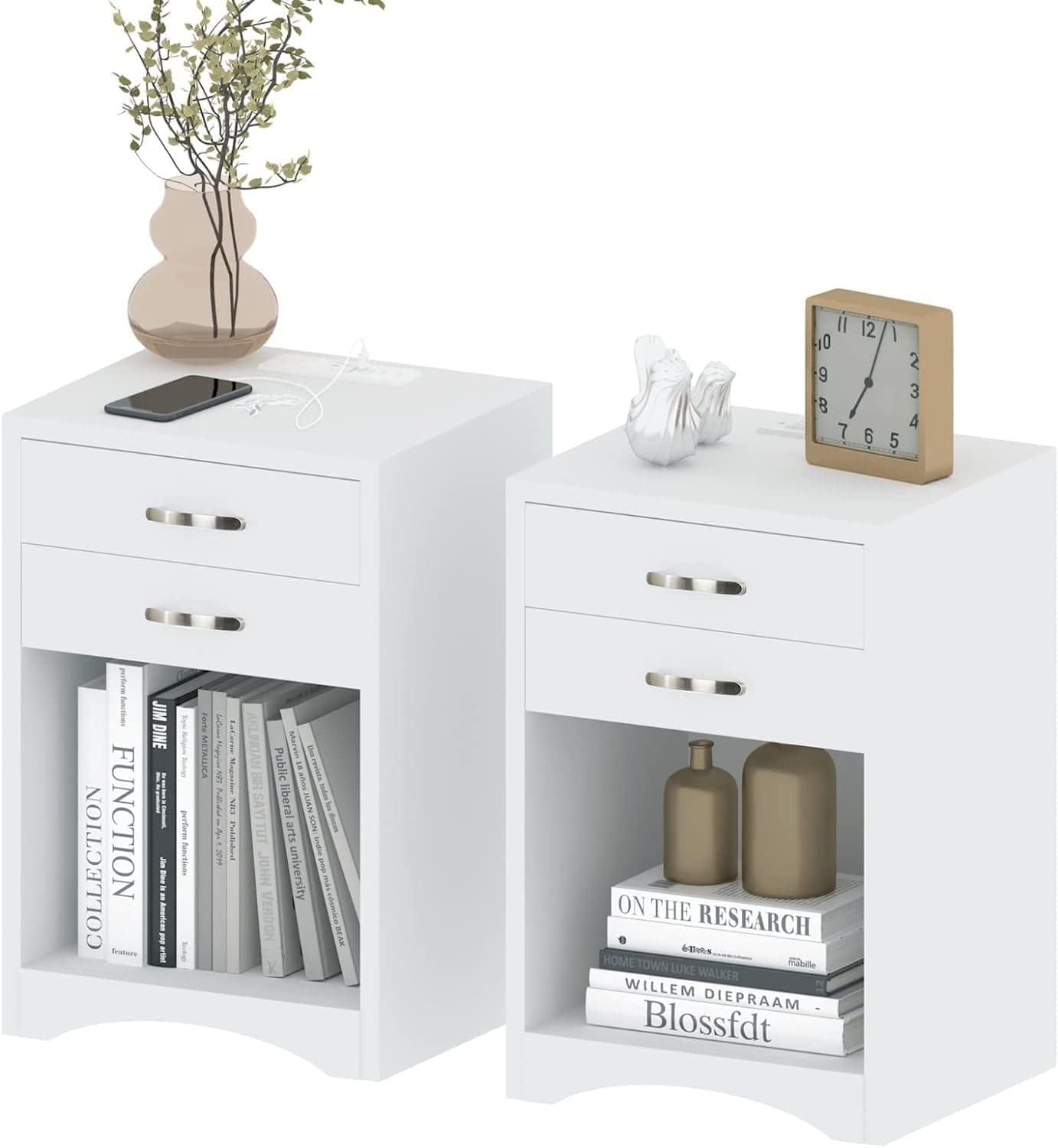 Nightstands with Charging Station 2 Drawer