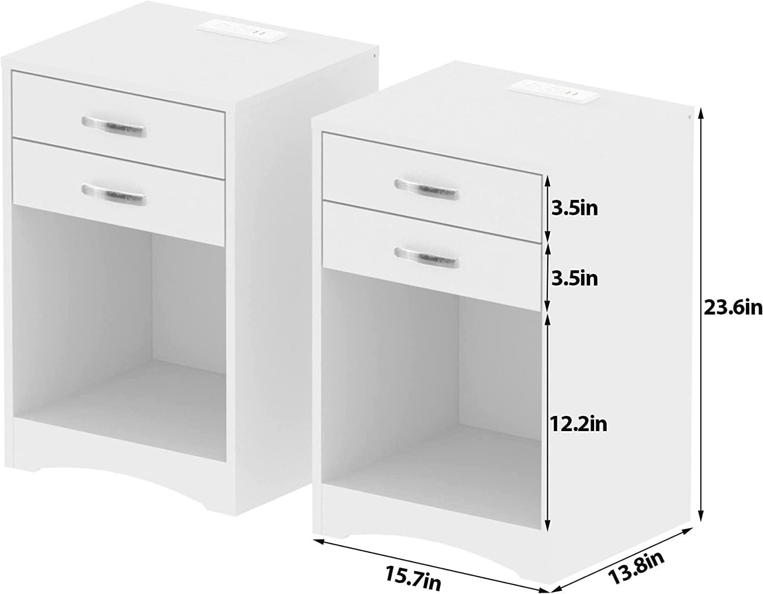 Nightstands with Charging Station 2 Drawer