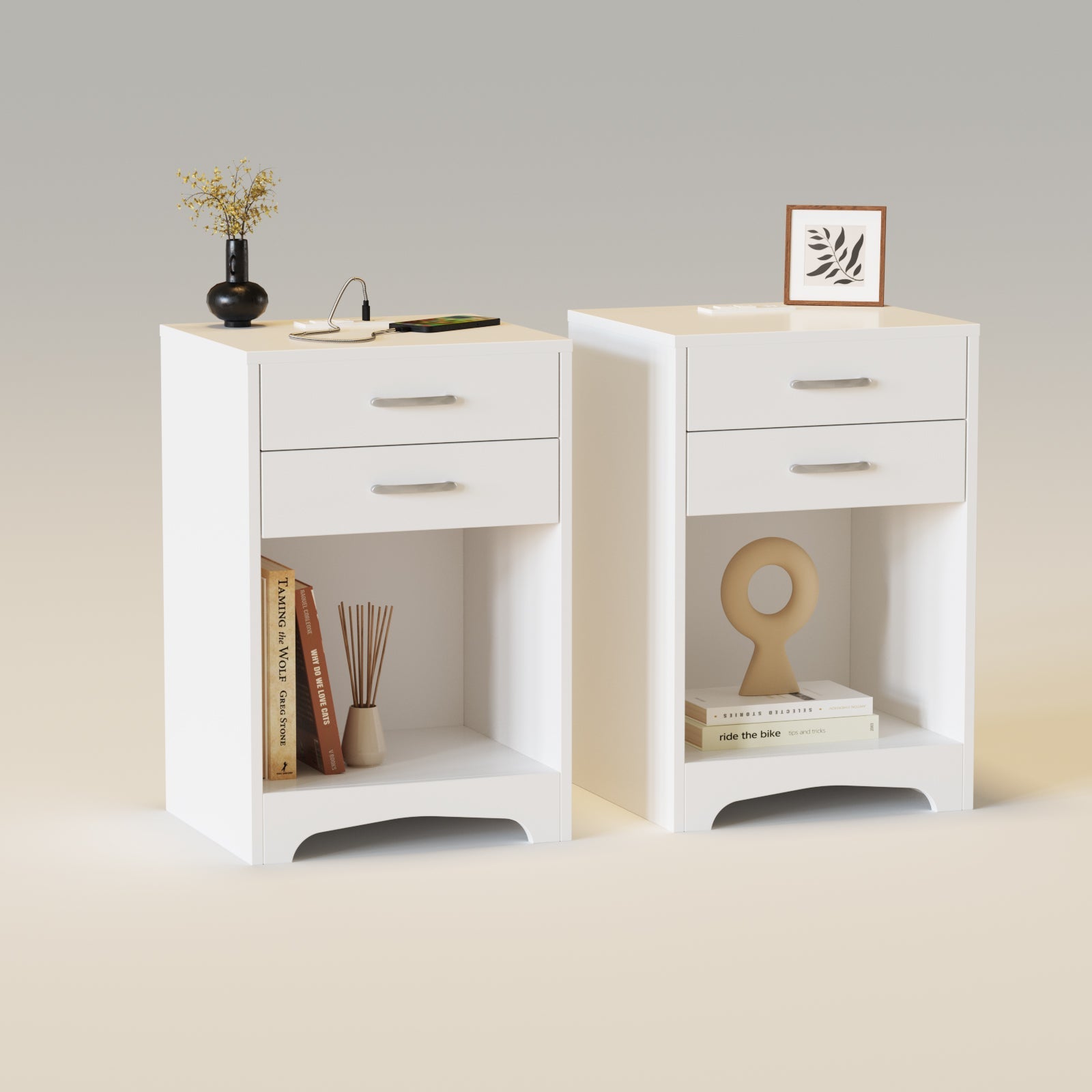 Nightstands with Charging Station 2 Drawer