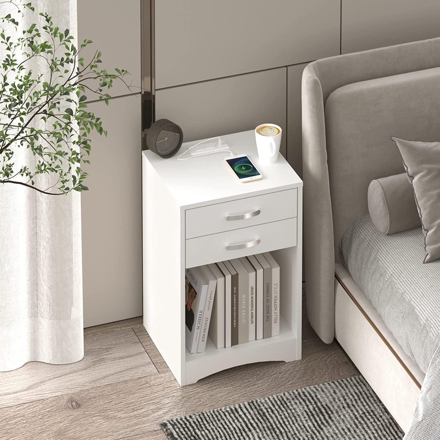 Nightstands with Charging Station 2 Drawer