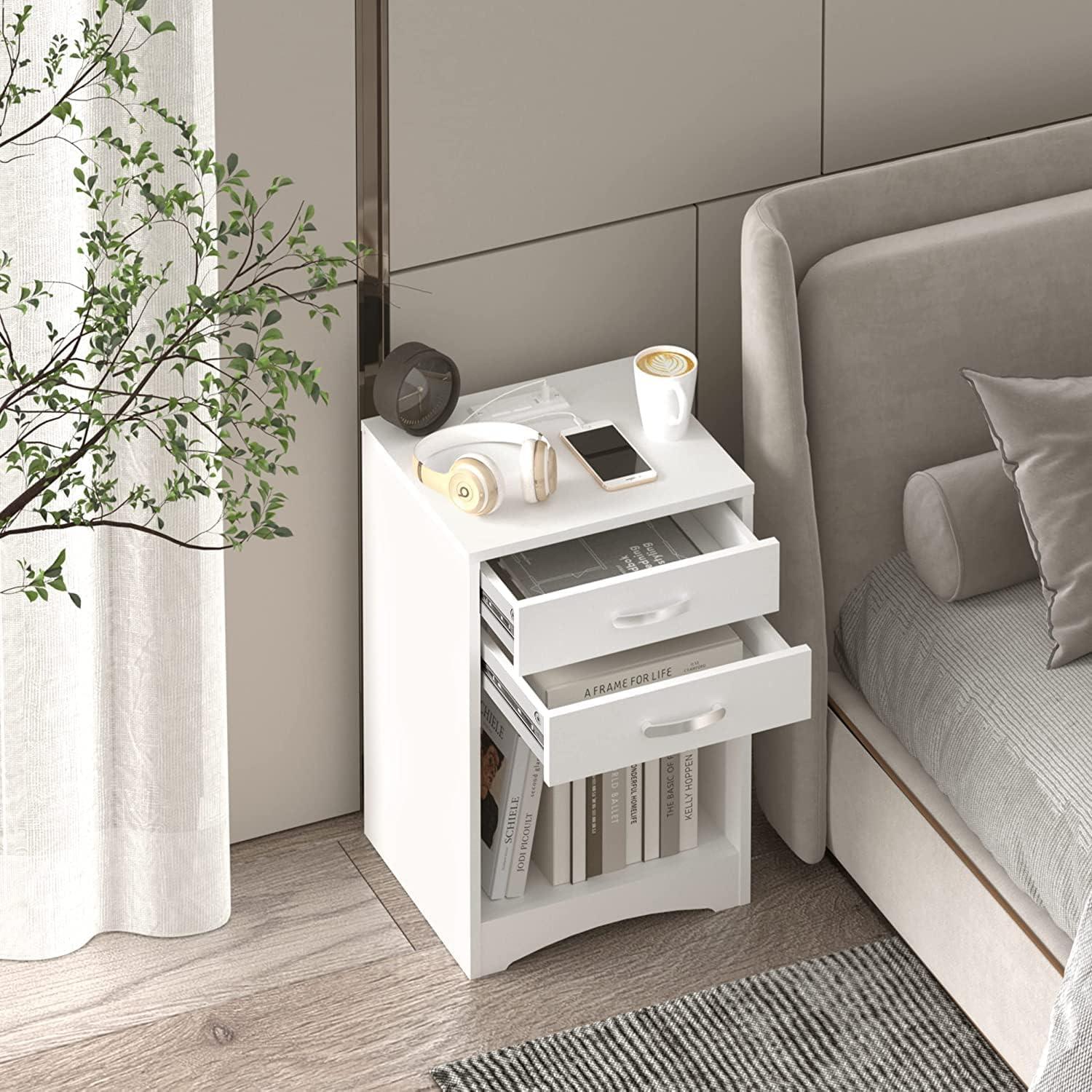 Nightstands with Charging Station 2 Drawer
