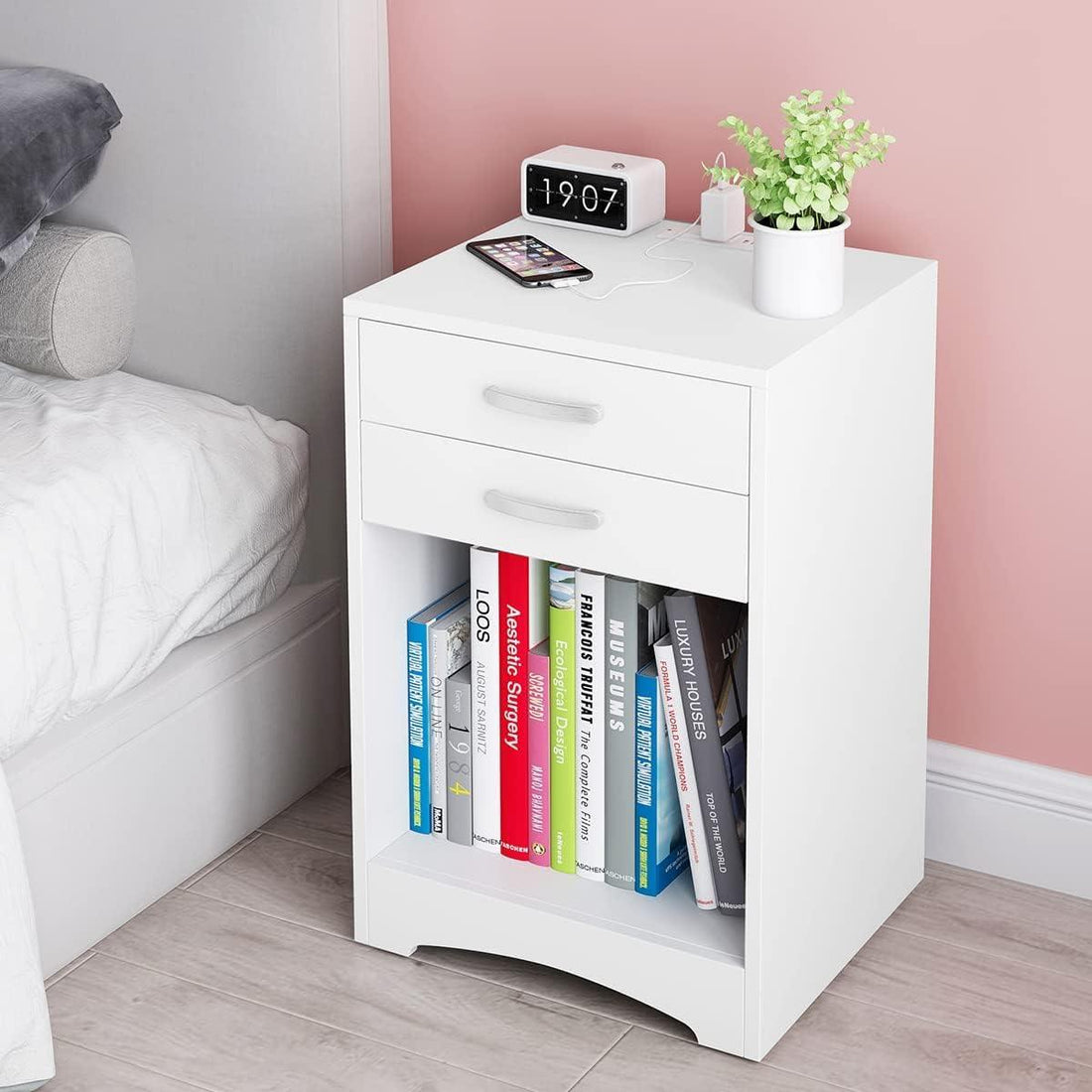 Nightstands with Charging Station 2 Drawer