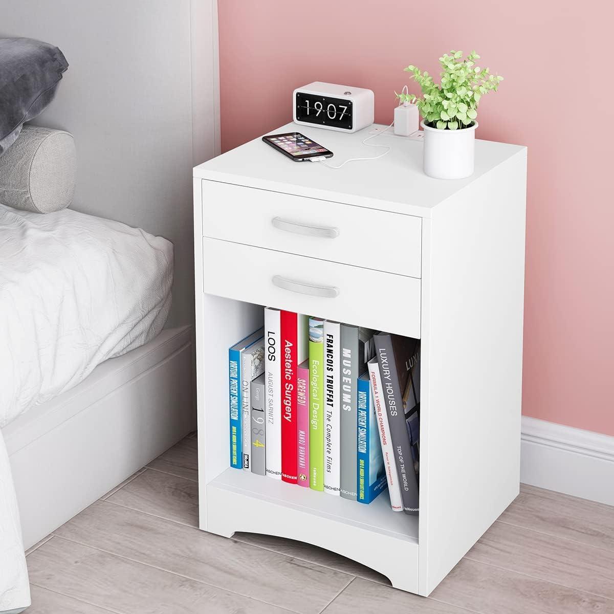 Nightstands with Charging Station 2 Drawer