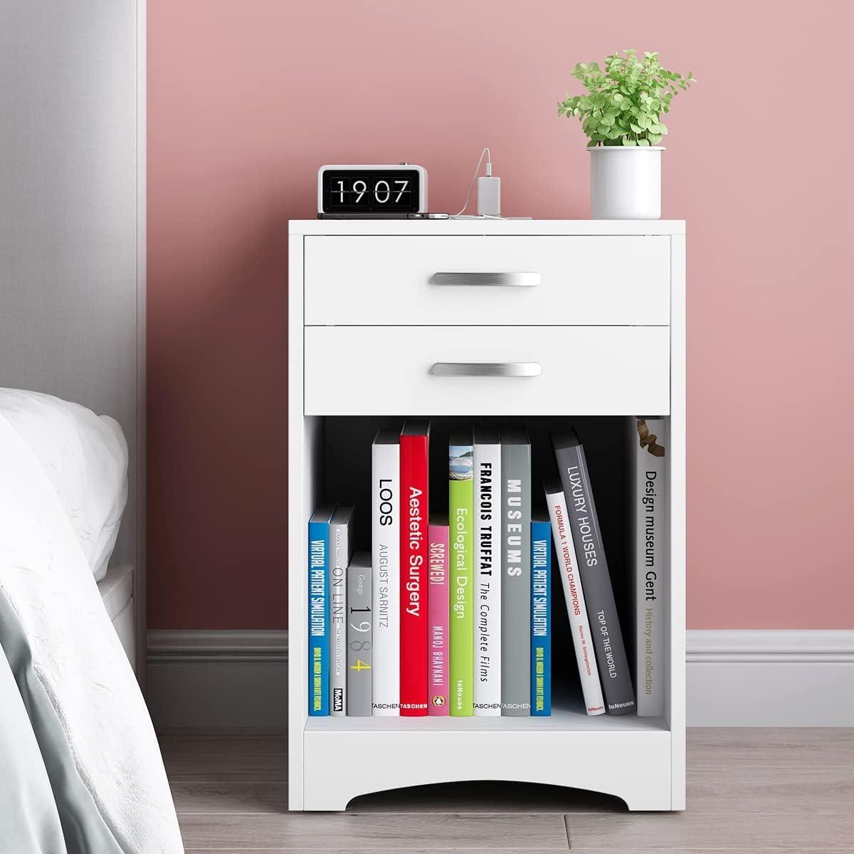 Nightstands with Charging Station 2 Drawer