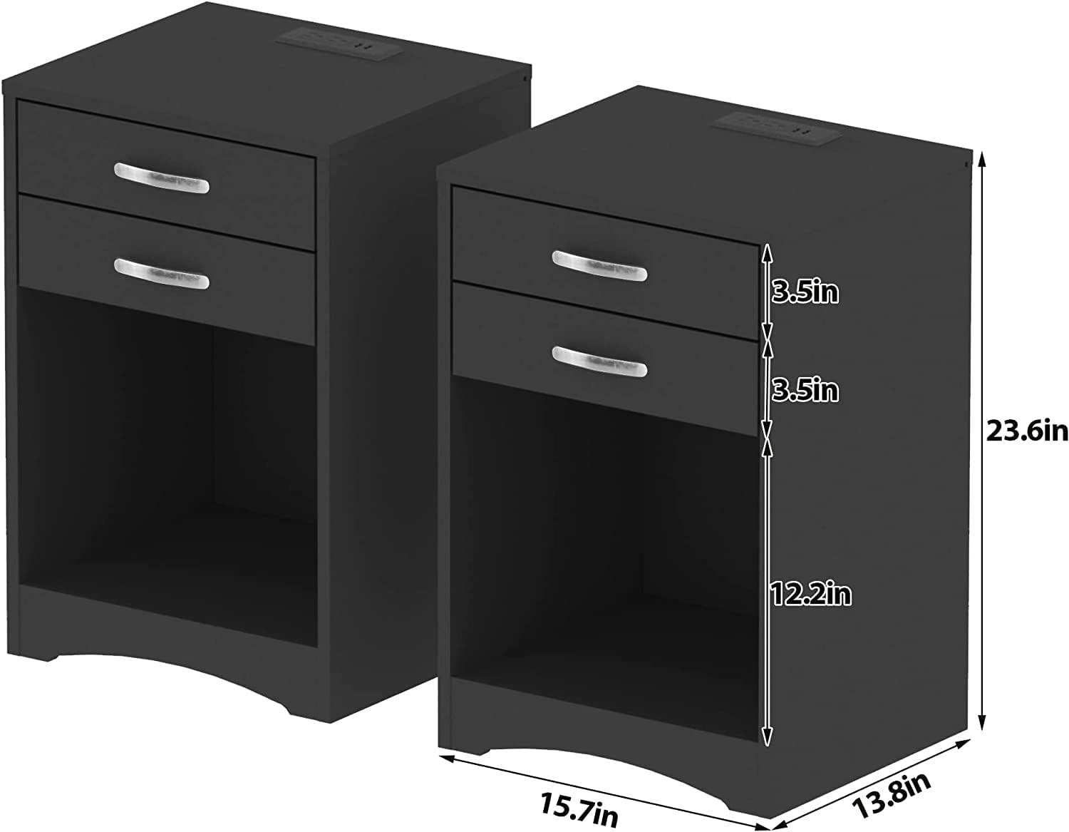Nightstands with Charging Station 2 Drawer
