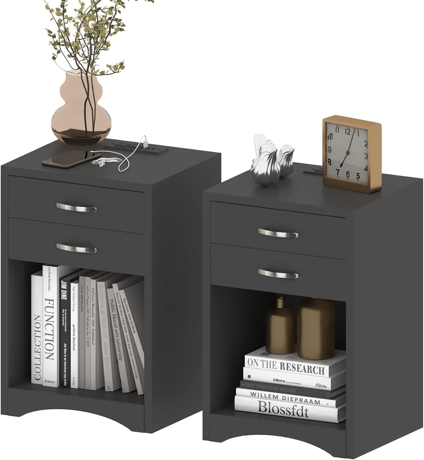 Nightstands with Charging Station 2 Drawer