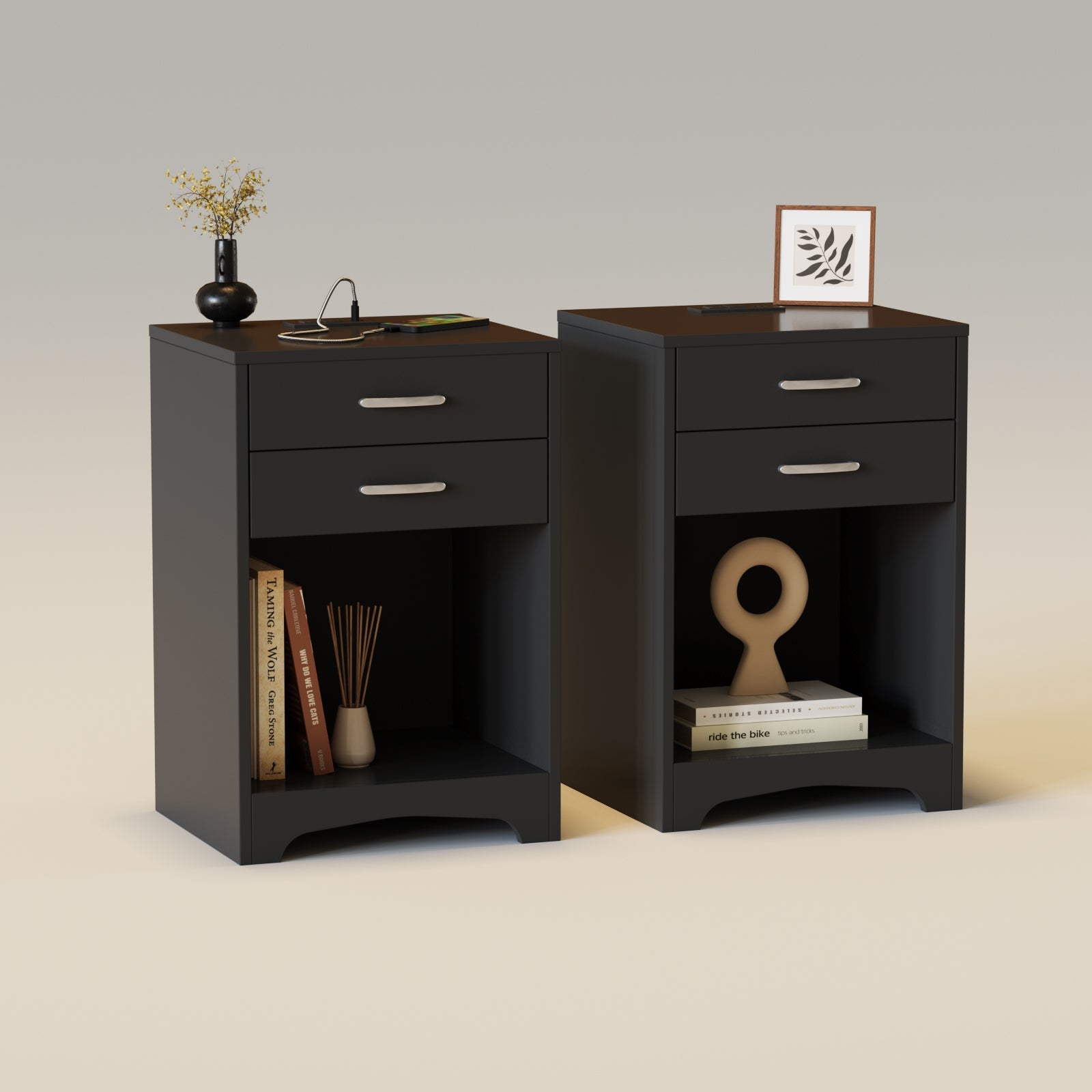 Nightstands with Charging Station 2 Drawer