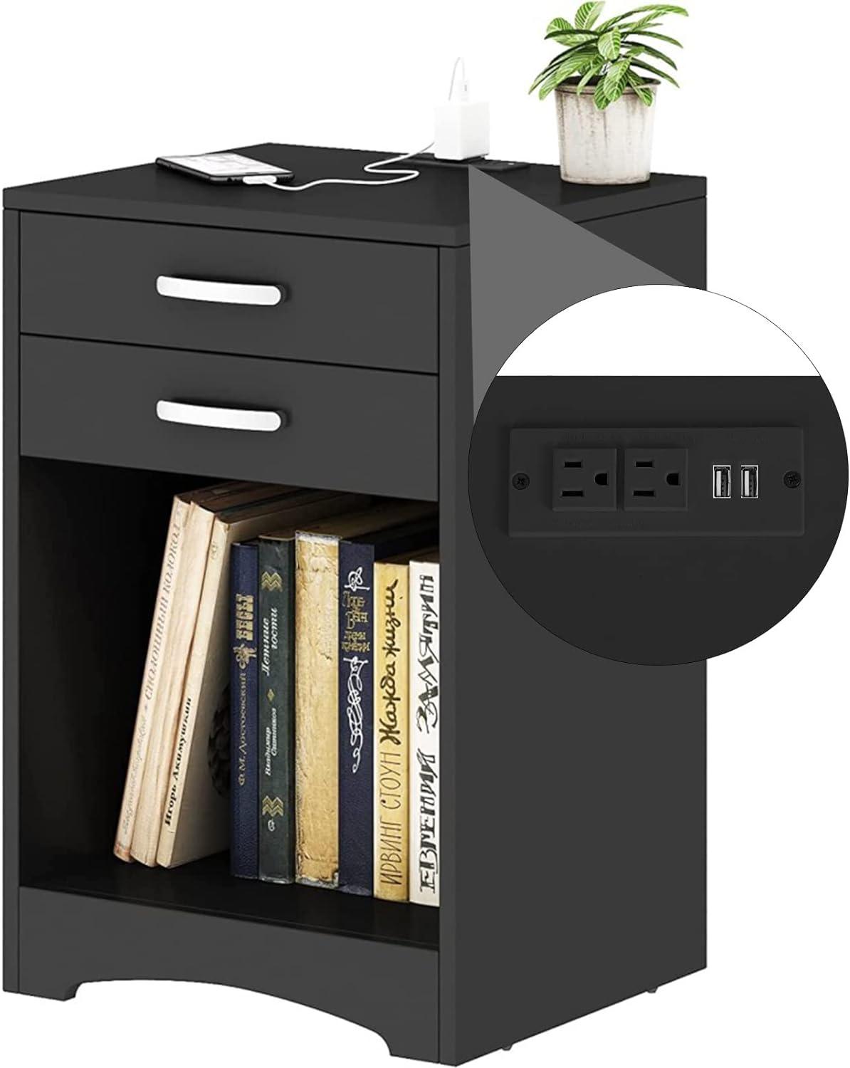 Nightstands with Charging Station 2 Drawer