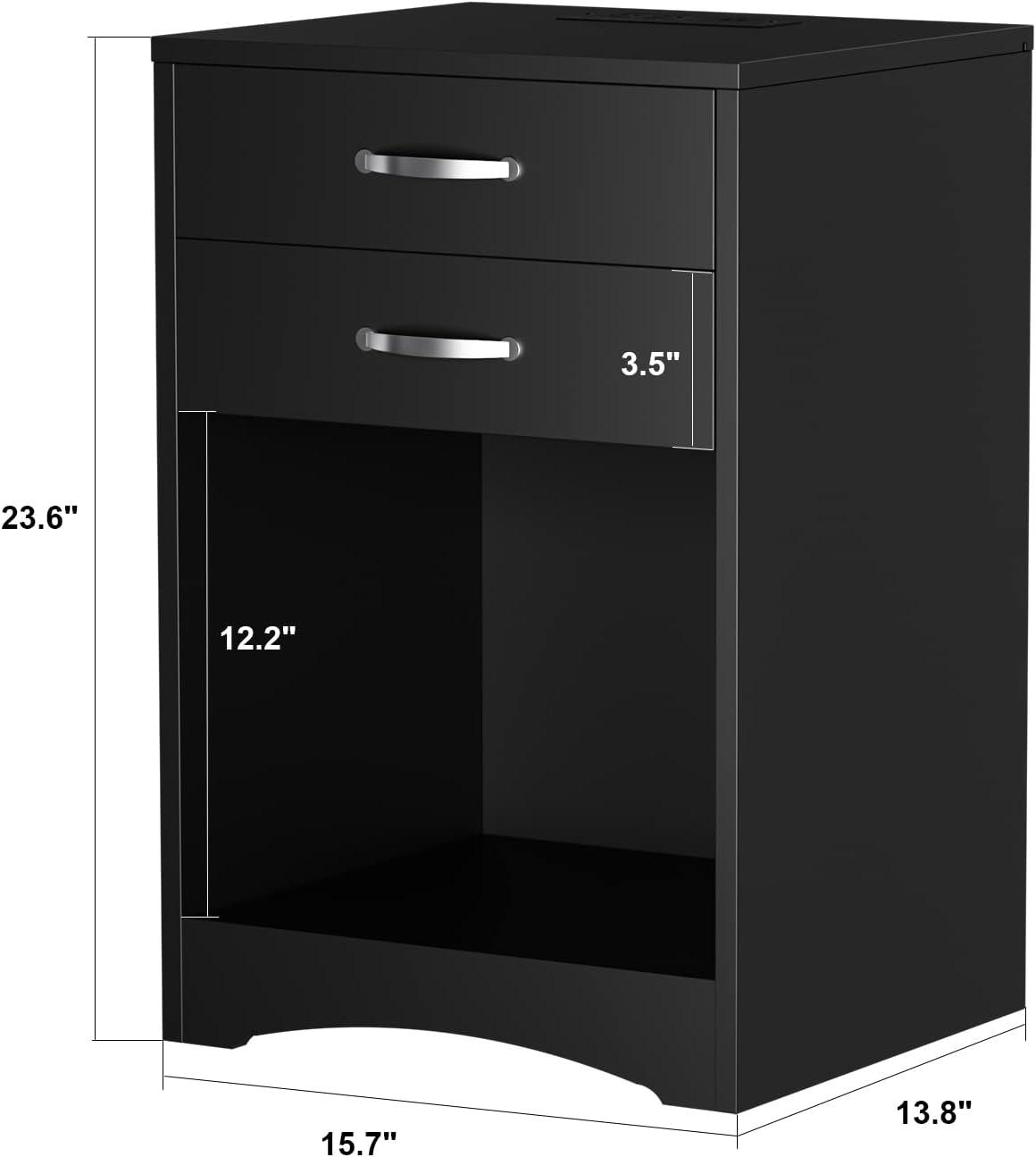 Nightstands with Charging Station 2 Drawer