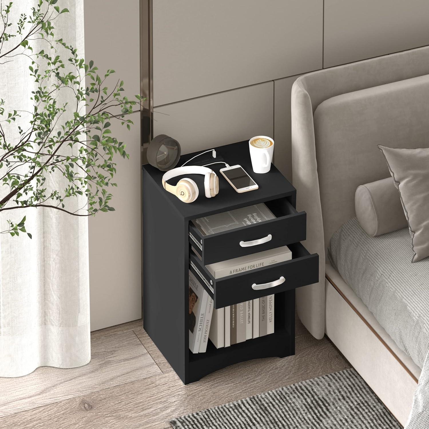 Nightstands with Charging Station 2 Drawer