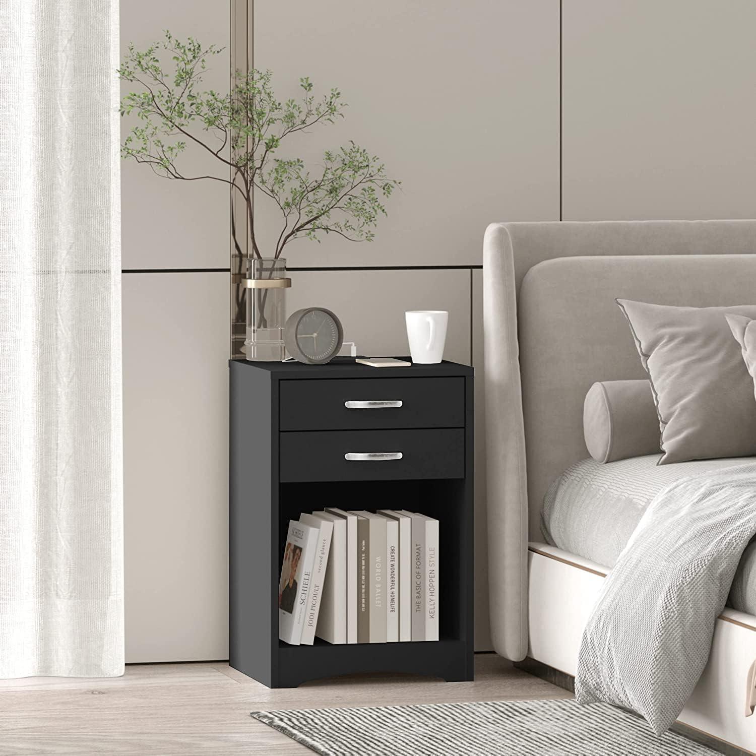 Nightstands with Charging Station 2 Drawer