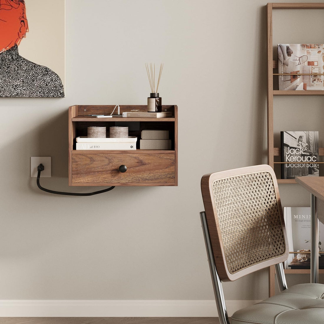 Floating Nightstand Set of 2 with Charging Station